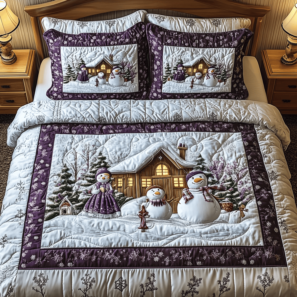 Purple Joy 3 Piece Quilted Bedding Set Gift For Holiday Decor Lovers