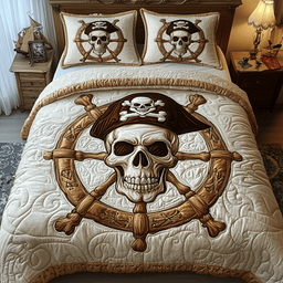 Pirate Skull 3 Piece Quilted Bedding Set Gift For Gothic Decor Lovers