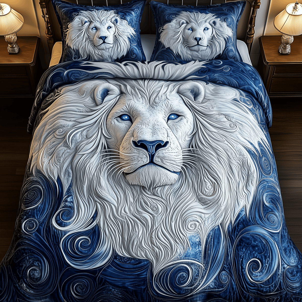 Majestic Lion 3 Piece Quilted Bedding Set Gift For Lion Lovers