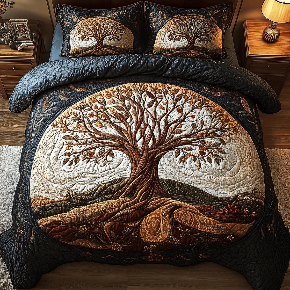 Tree of Life 3 Piece Quilted Bedding Set Gift For Home Decor Lovers