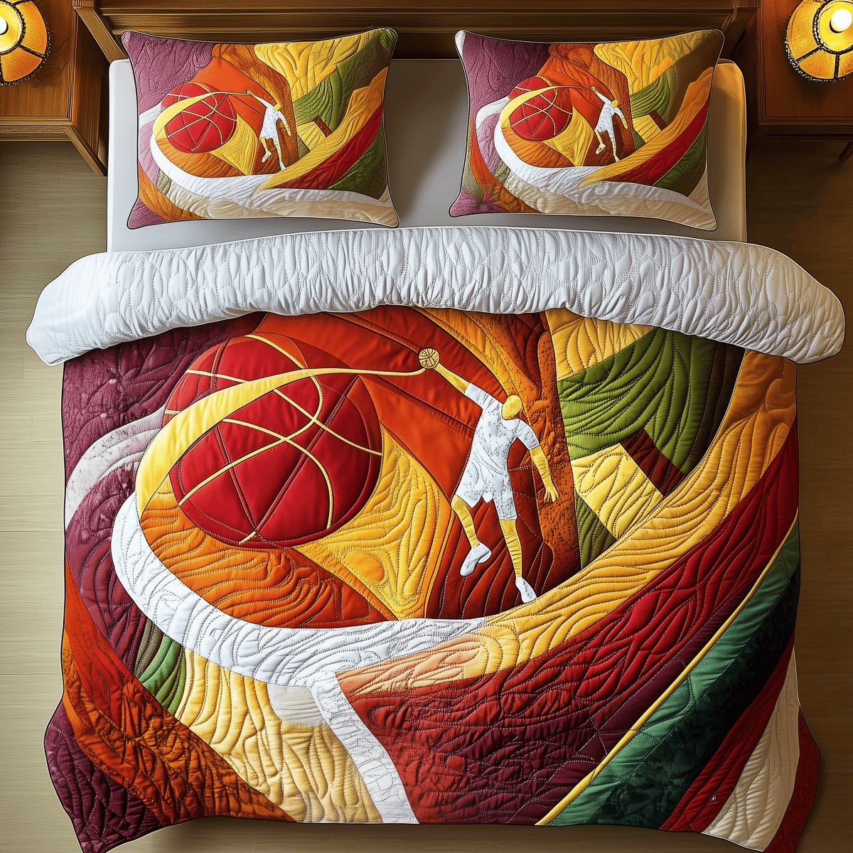 Basketball 3 Piece Quilted Bedding Set Gift For Sports Fans