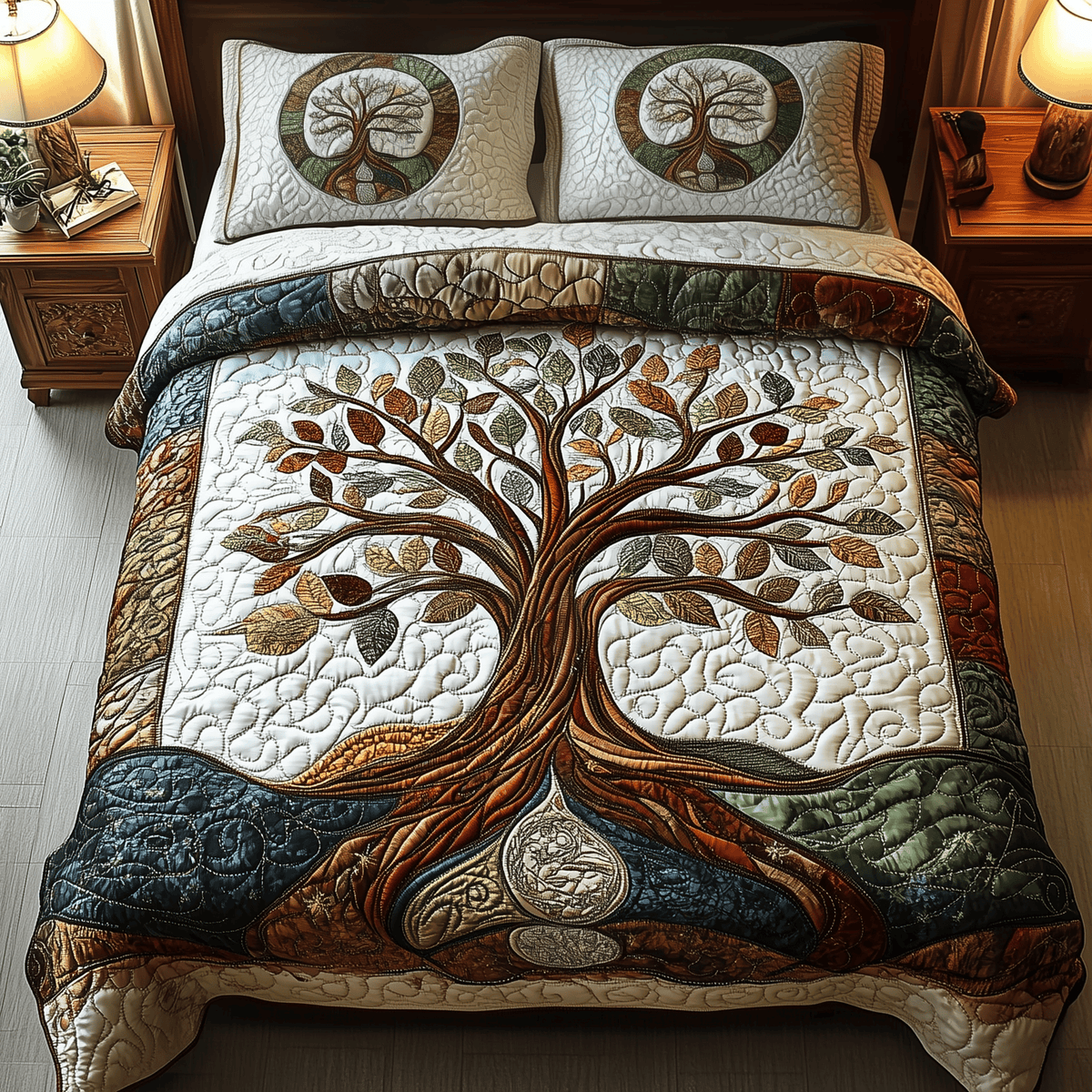 Tree of Life 3 Piece Quilted Bedding Set Gift For Home Decor Lovers