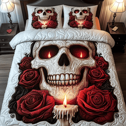 A Dinner Skull 3 Piece Quilted Bedding Set Valentines Day Gift For Flower Lovers