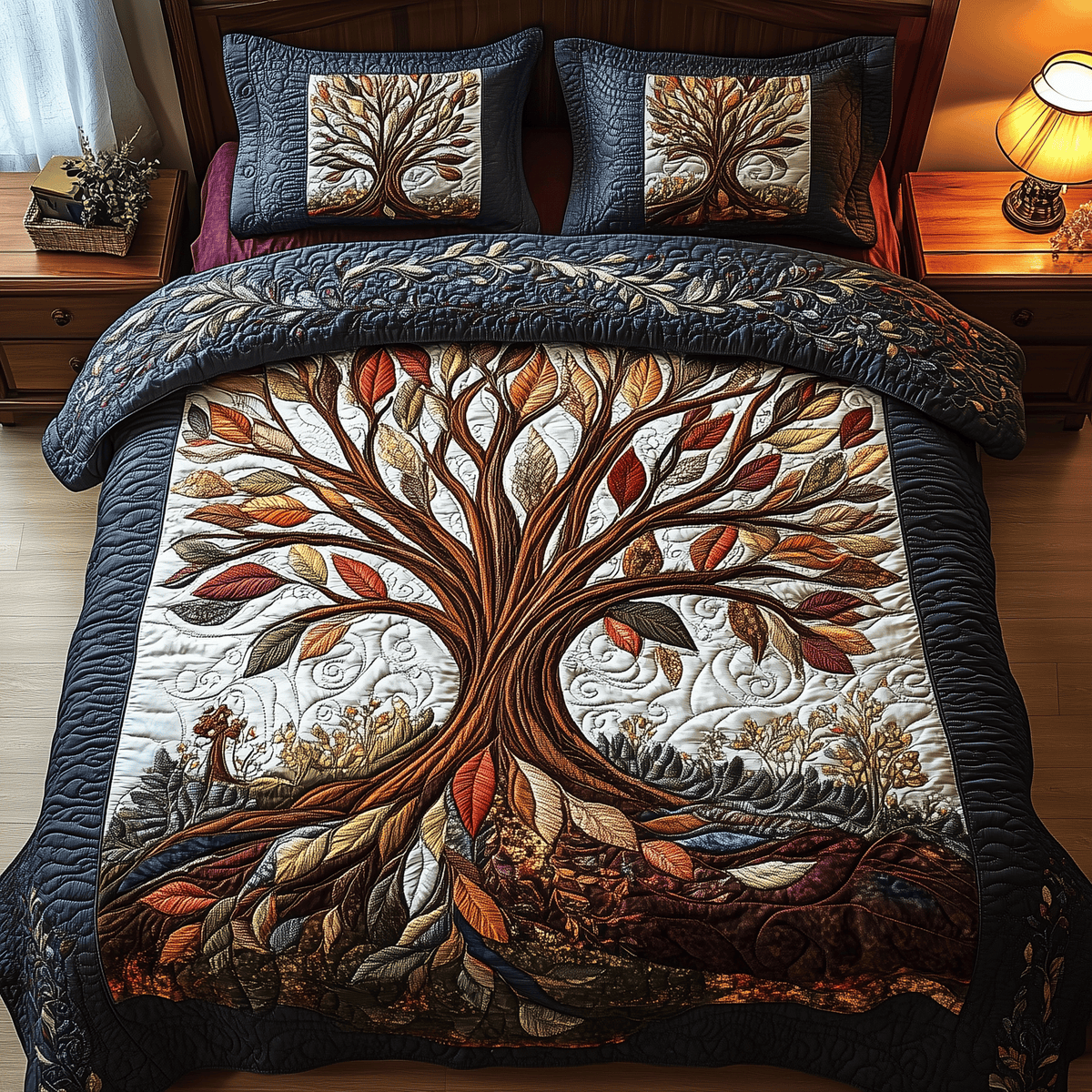 Tree of Life 3 Piece Quilted Bedding Set Gift For Home Decor Lovers