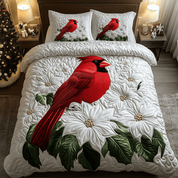 Cardinals in Bloom 3 Piece Quilted Bedding Set Gift For Bird Lovers