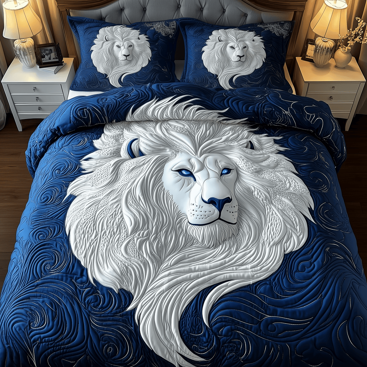 Majestic Lion 3 Piece Quilted Bedding Set Gift For Lion Lovers
