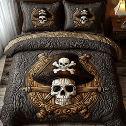 Pirate Skull 3 Piece Quilted Bedding Set Gift For Gothic Decor Lovers
