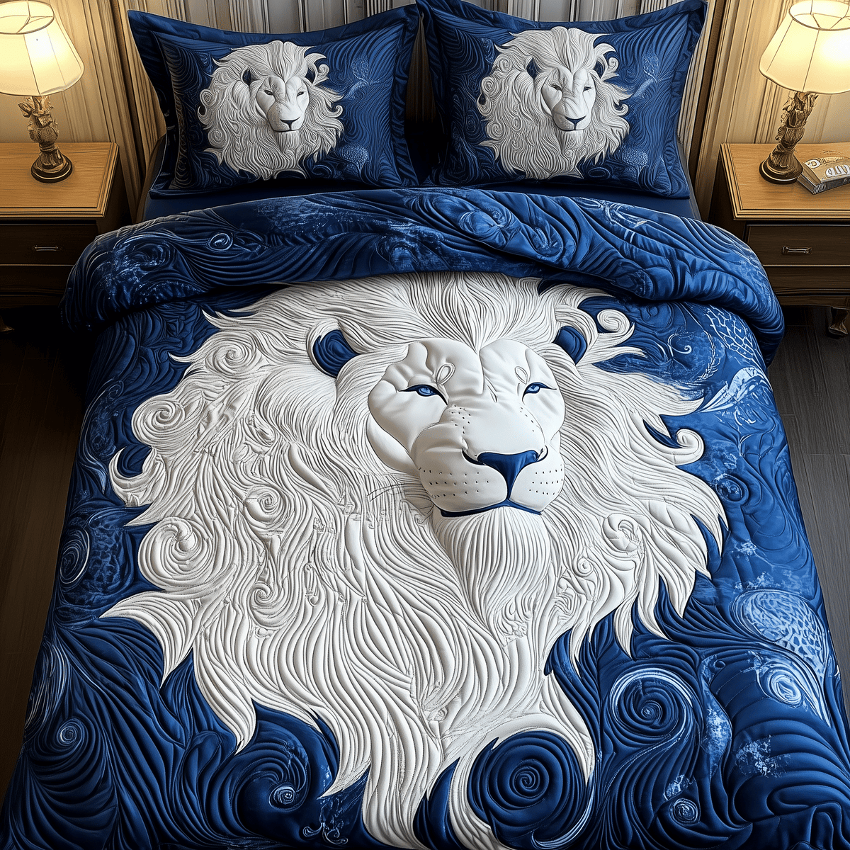 Majestic Lion 3 Piece Quilted Bedding Set Gift For Lion Lovers