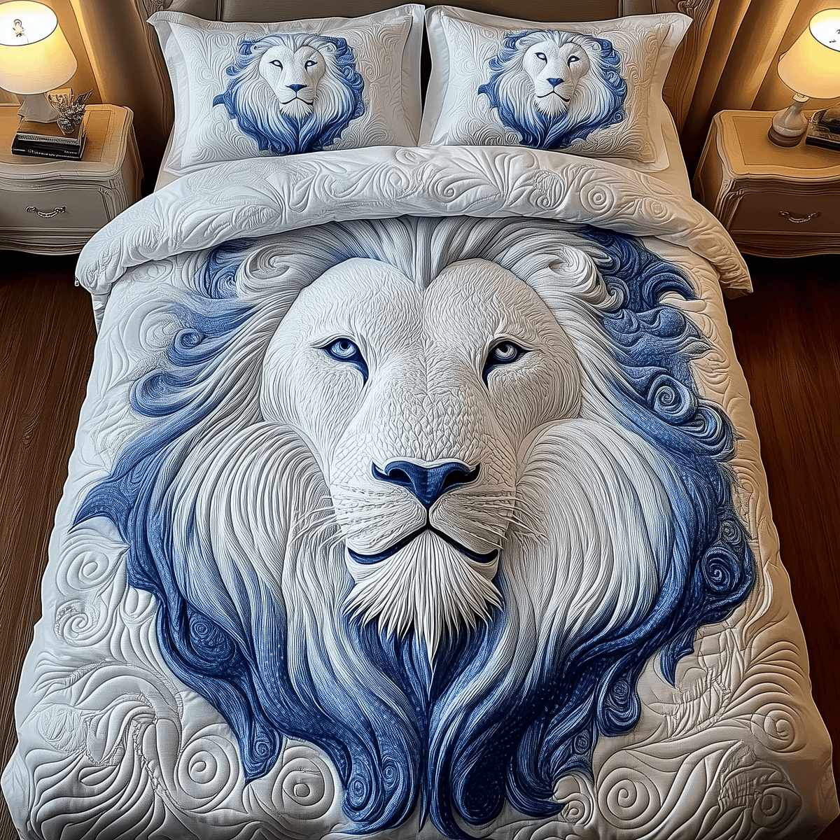 Majestic Lion 3 Piece Quilted Bedding Set Gift For Lion Lovers