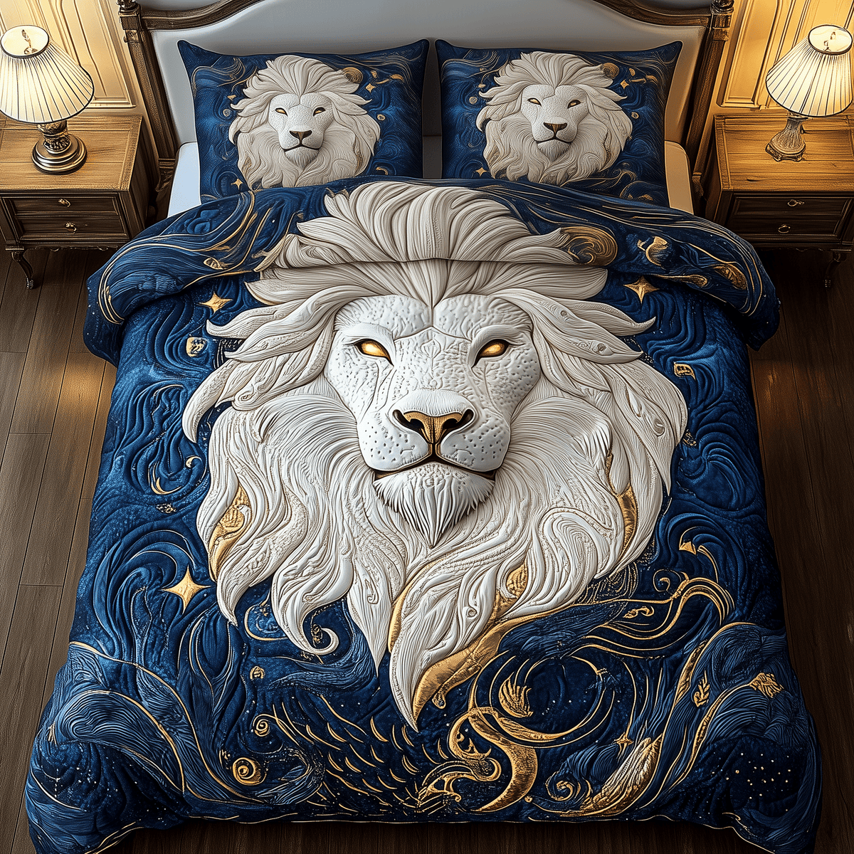 Majestic Leo Zodiac Sign 3 Piece Quilted Bedding Set Gift For Lion Lovers