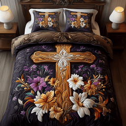 Stunning Cross 3 Piece Quilted Bedding Set Gift For Christians