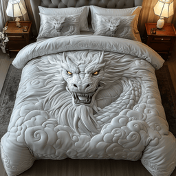 Celestial Cloud Dragon 3 Piece Quilted Bedding Set Gift For Fantasy Lovers