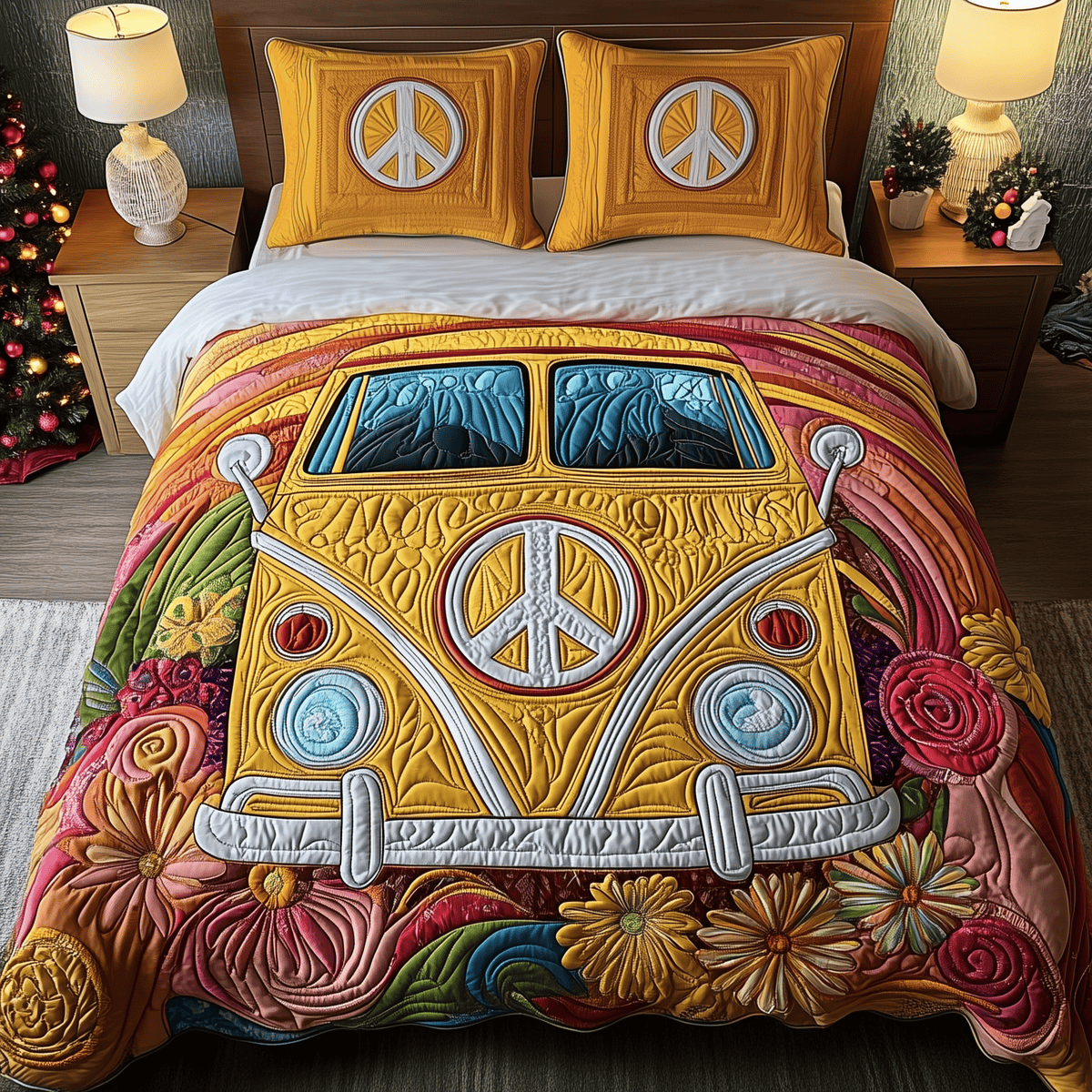 Hippie Caravan 3 Piece Quilted Bedding Set Gift For Home Decor Lovers