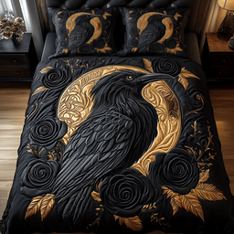 Gothic Raven 3 Piece Quilted Bedding Set Gift For Gothic Decor Lovers