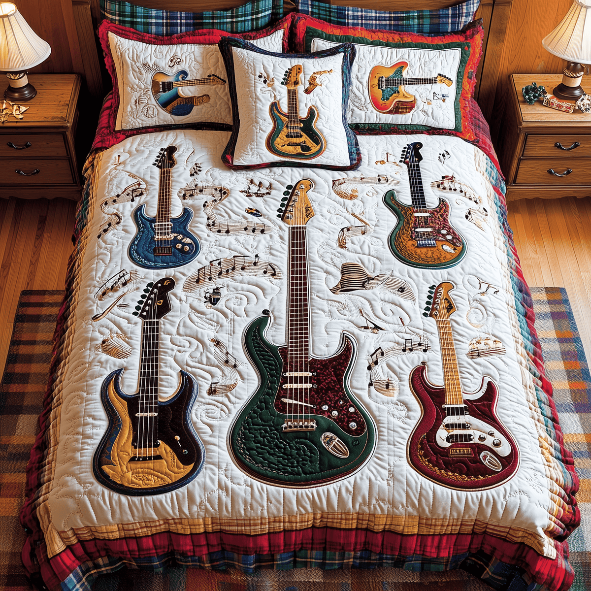 Electric Guitar Collection 3 Piece Quilted Bedding Set Gift For Music Lovers