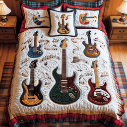 Electric Guitar Collection 3 Piece Quilted Bedding Set Gift For Music Lovers