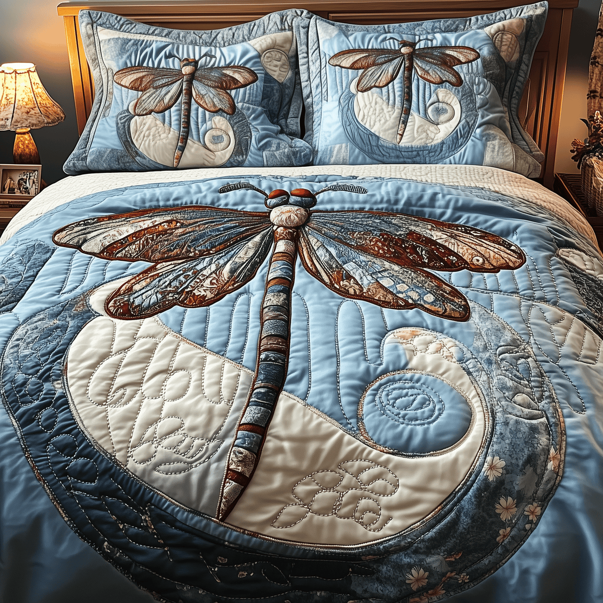 Elegant Dragonfly 3 Piece Quilted Bedding Set Gift For Butterfly Lovers