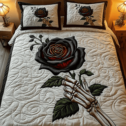 Charming Black Rose for U 3 Piece Quilted Bedding Set Gift For Flower Lovers