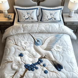 Winter Hummingbird 3 Piece Quilted Bedding Set Christmas Gift For Bird Lovers