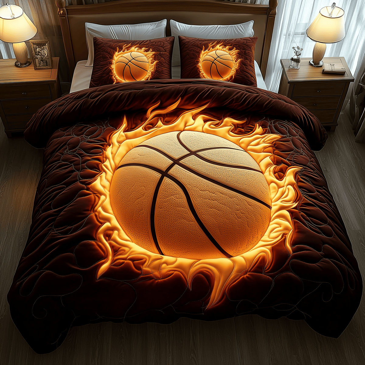 Basketball 3 Piece Quilted Bedding Set Gift For Sports Fans