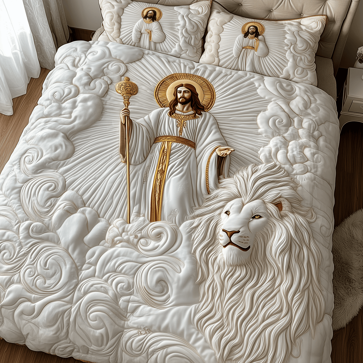 Jesus 3 Piece Quilted Bedding Set Gift For Christians