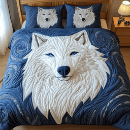 Ethereal White Wolf 3 Piece Quilted Bedding Set Gift For Wolf Lovers