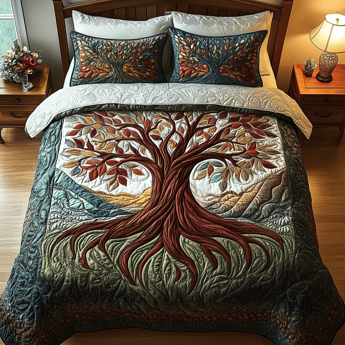 Tree of Life 3 Piece Quilted Bedding Set Gift For Home Decor Lovers