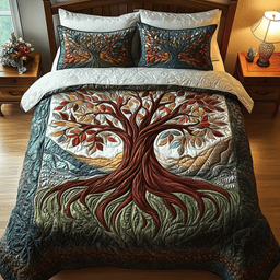 Tree of Life 3 Piece Quilted Bedding Set Gift For Home Decor Lovers