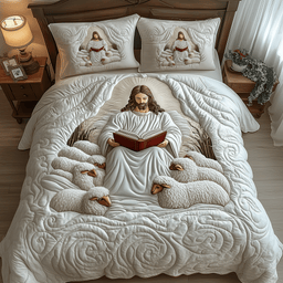 Jesus 3 Piece Quilted Bedding Set Gift For Christians