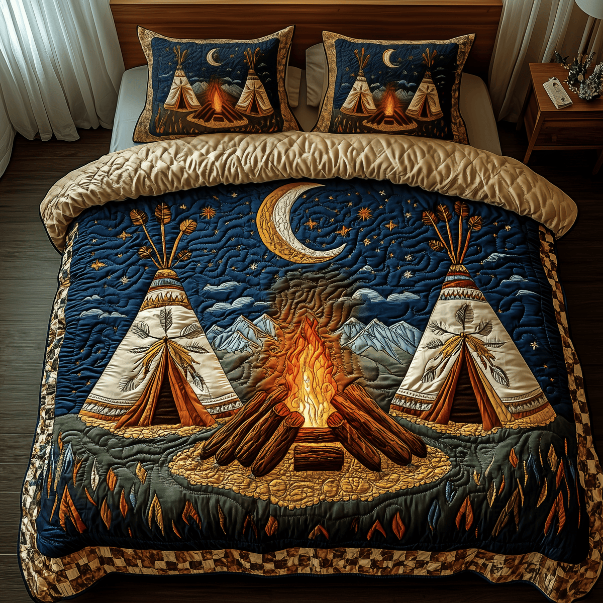 Native American Tent 3 Piece Quilted Bedding Set Gift For Home Decor Lovers