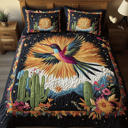 Hummingbird Desert Symphony 3 Piece Quilted Bedding Set Gift For Bird Lovers