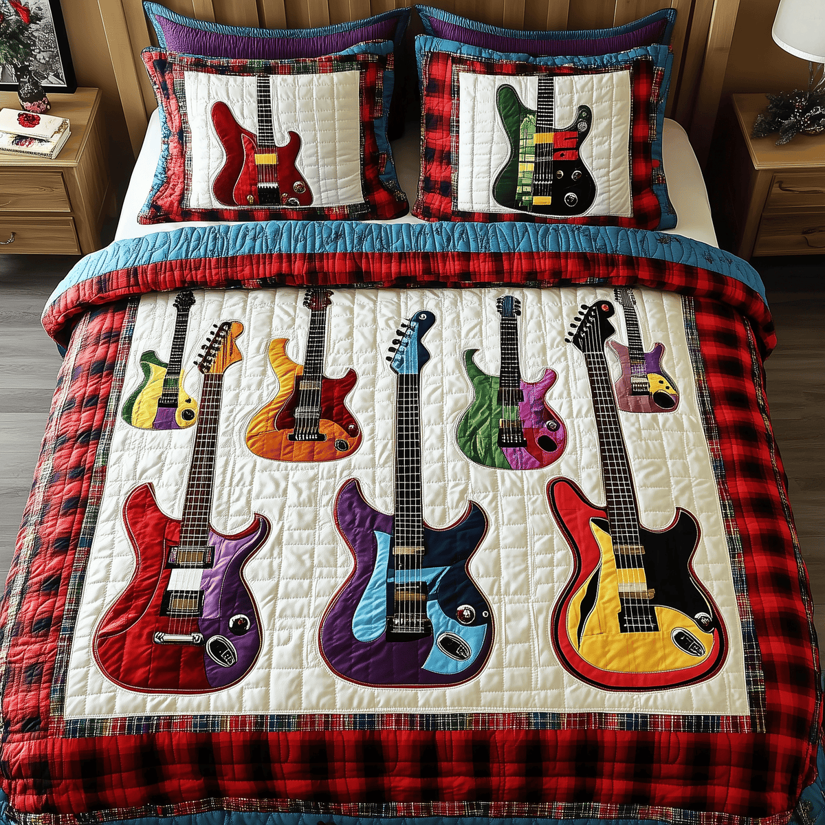 Electric Guitar Collection 3 Piece Quilted Bedding Set Gift For Music Lovers