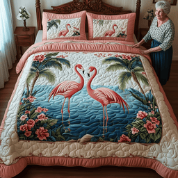 Tropical Flamingo Haven 3 Piece Quilted Bedding Set Gift For Home Decor Lovers