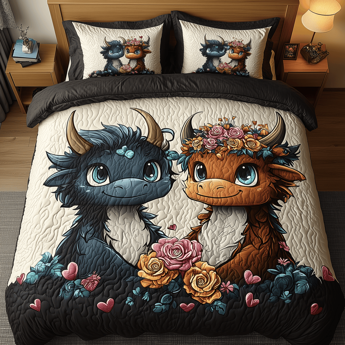 Love in a Tub 3 Piece Quilted Bedding Set Gift For Cow Lovers