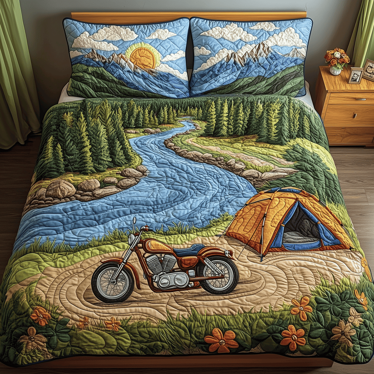 Adventure Awaits 3 Piece Quilted Bedding Set Gift For Campers