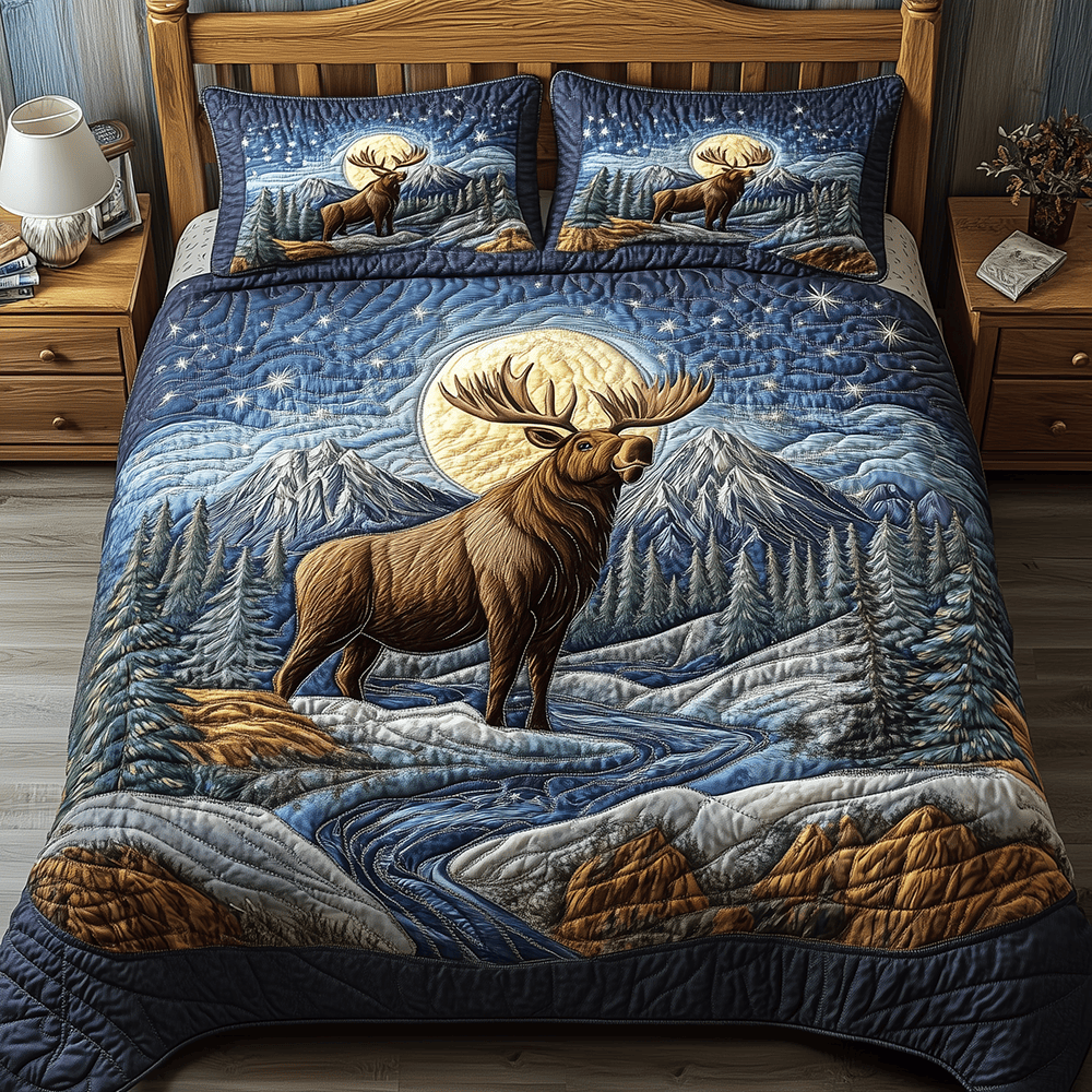 Majestic Moose 3 Piece Quilted Bedding Set Gift For Home Decor Lovers