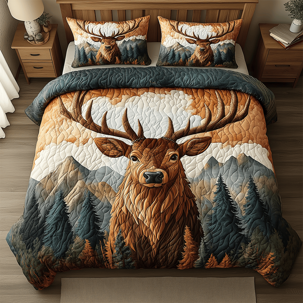 Echoes of the Wild 3 Piece Quilted Bedding Set Gift For Hunters