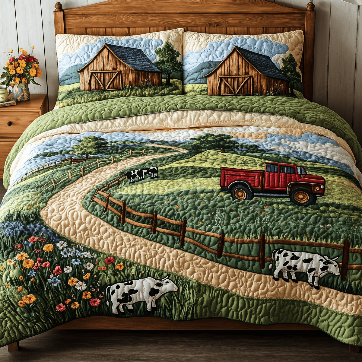 The Heart of the Farm 3 Piece Quilted Bedding Set Gift For Farmhouse Decor Lovers