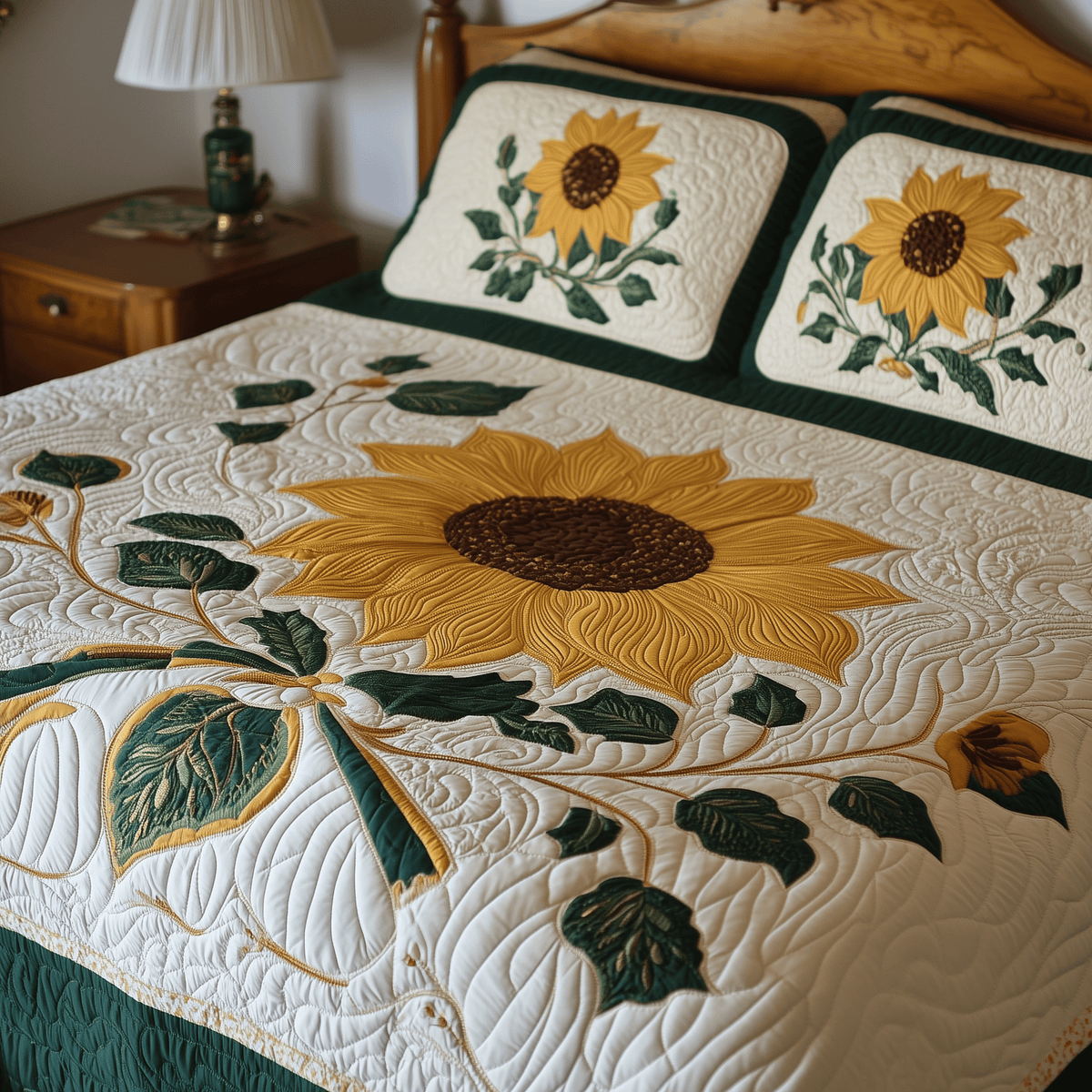 Sunflower 3 Piece Quilted Bedding Set Gift For Flower Lovers