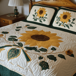 Sunflower 3 Piece Quilted Bedding Set Gift For Flower Lovers