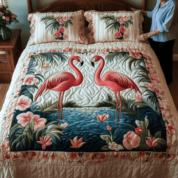 Tropical Flamingo Haven 3 Piece Quilted Bedding Set Gift For Home Decor Lovers