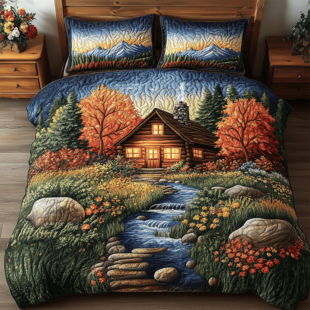 Amber Forest Refuge 3 Piece Quilted Bedding Set Gift For Nature Lovers