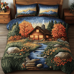 Amber Forest Refuge 3 Piece Quilted Bedding Set Gift For Nature Lovers