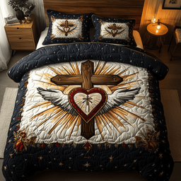 Cross of Life 3 Piece Quilted Bedding Set Gift For Christians