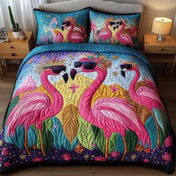 Whimsical Flamingo 3 Piece Quilted Bedding Set Gift For Home Decor Lovers