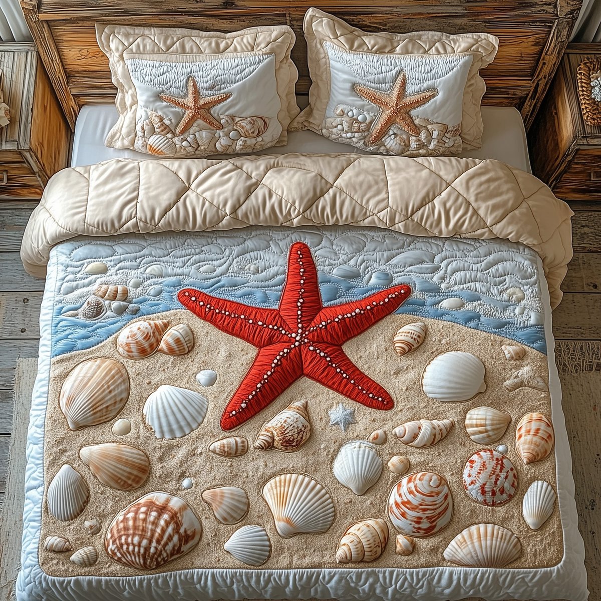 Beachside Jewels 3 Piece Quilted Bedding Set Gift For Fishing Lovers