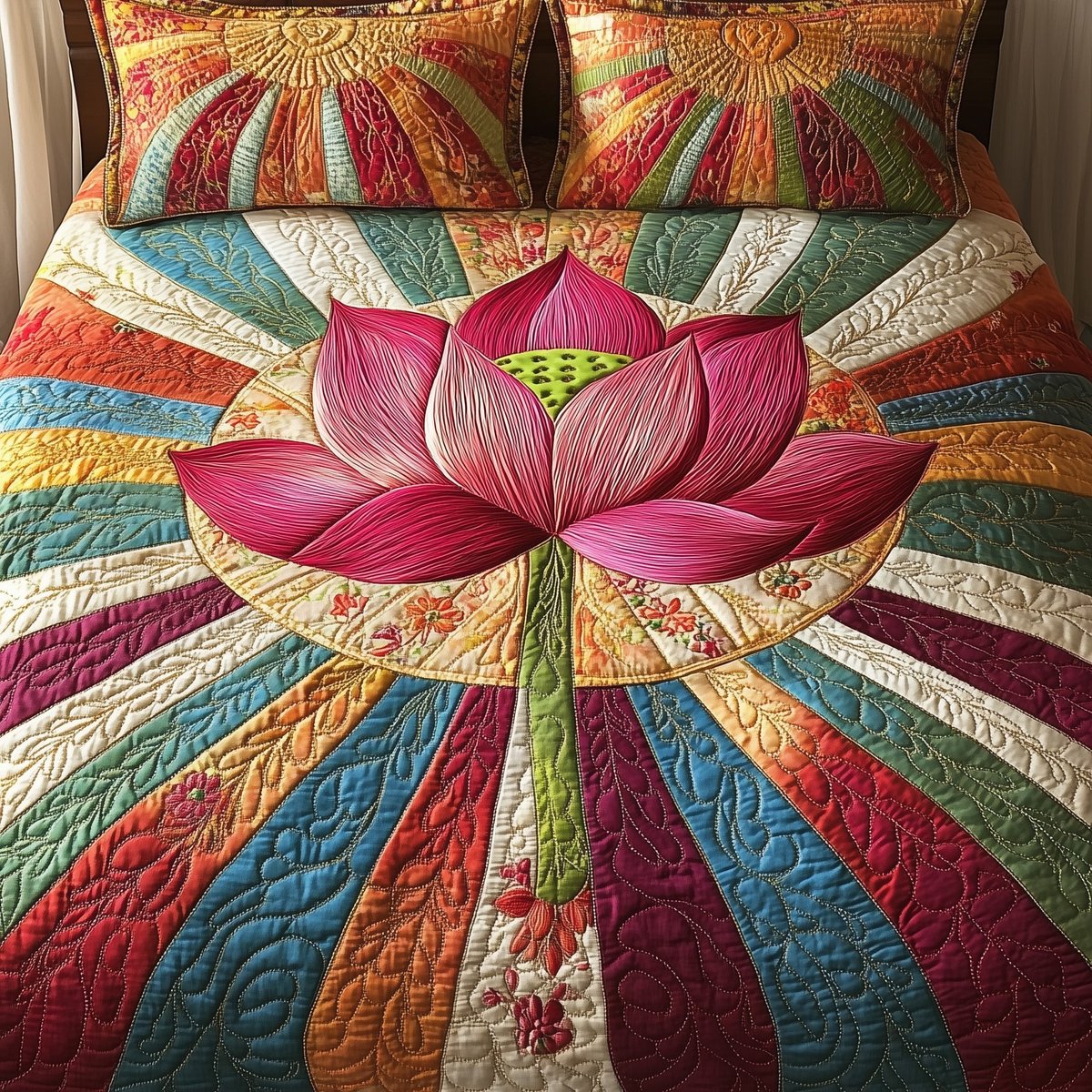 Lotus Grace 3 Piece Quilted Bedding Set Gift For Flower Lovers