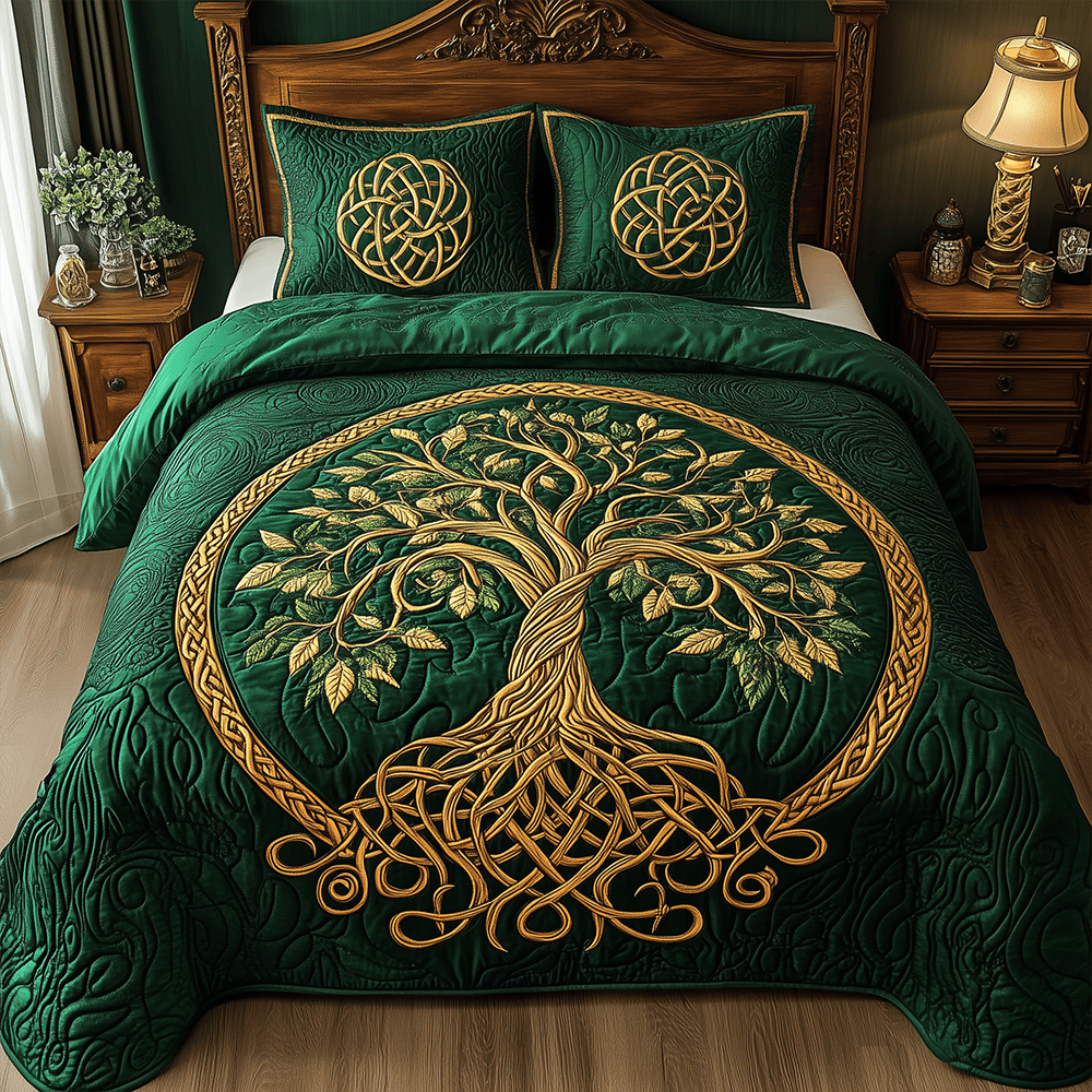 Tree of Life 3 Piece Quilted Bedding Set Gift For Home Decor Lovers
