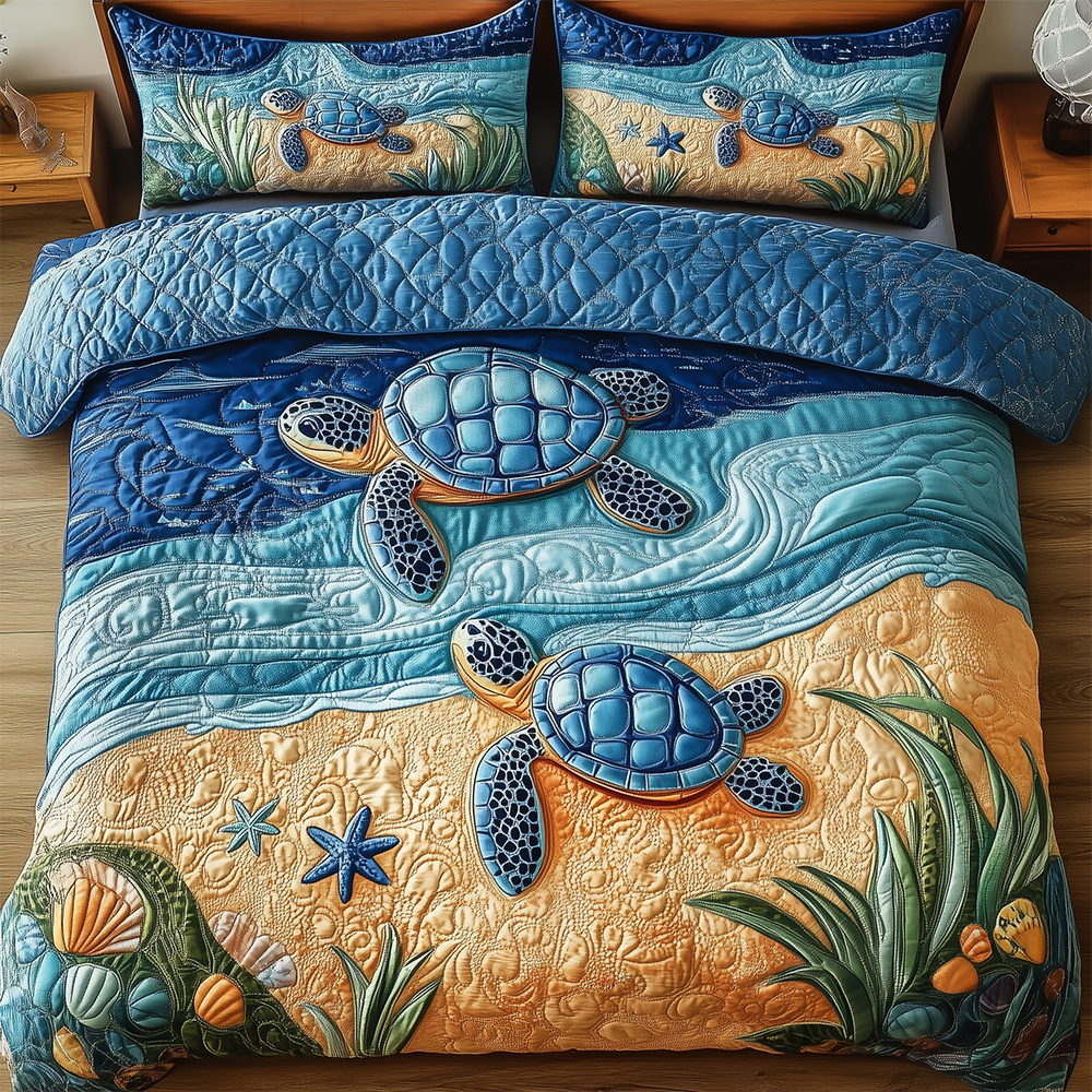 Turtle 3 Piece Quilted Bedding Set Gift For Turtle Lovers