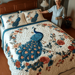 Royal Peacock 3 Piece Quilted Bedding Set Gift For Bird Lovers